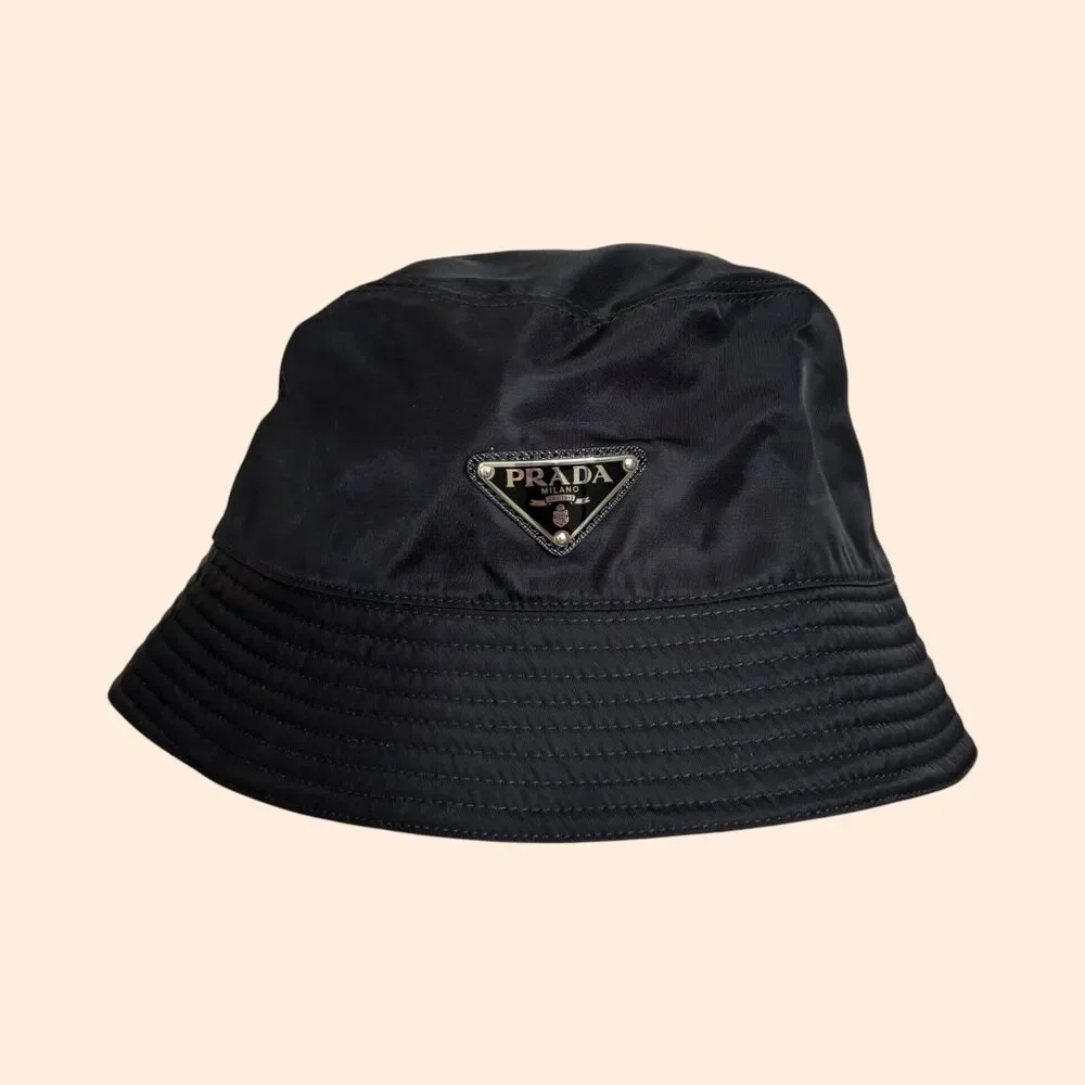 Prada Re-Nylon Logo Bucket Hat Black